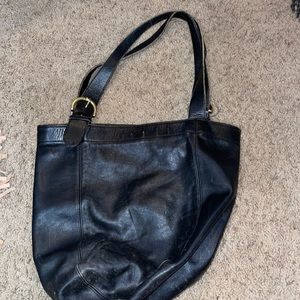 COACH VINTAGE LARGE BLACK LEATHER 1980s SATCHEL TOTE BAG, RARE
